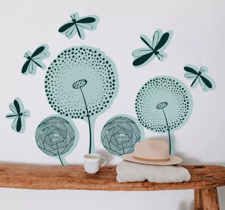 Botanical and dragonflies flower wall sticker - TenStickers