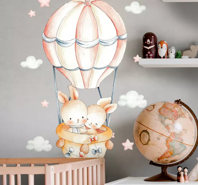 Bunny Hot Air Balloon wall stickers for kid - TenStickers