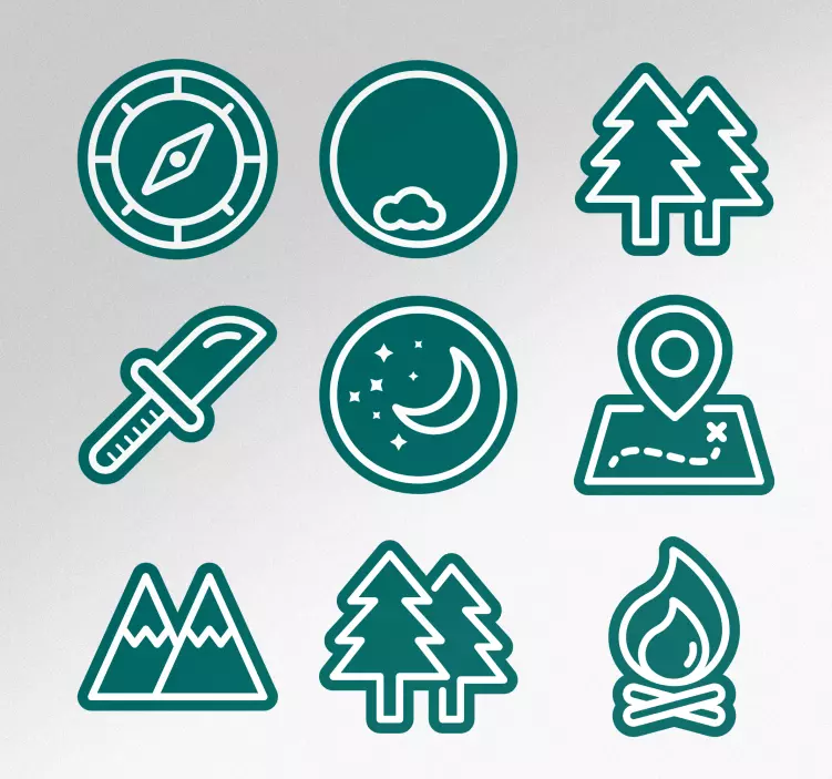 Camping and nature related set caravan stickers - TenStickers