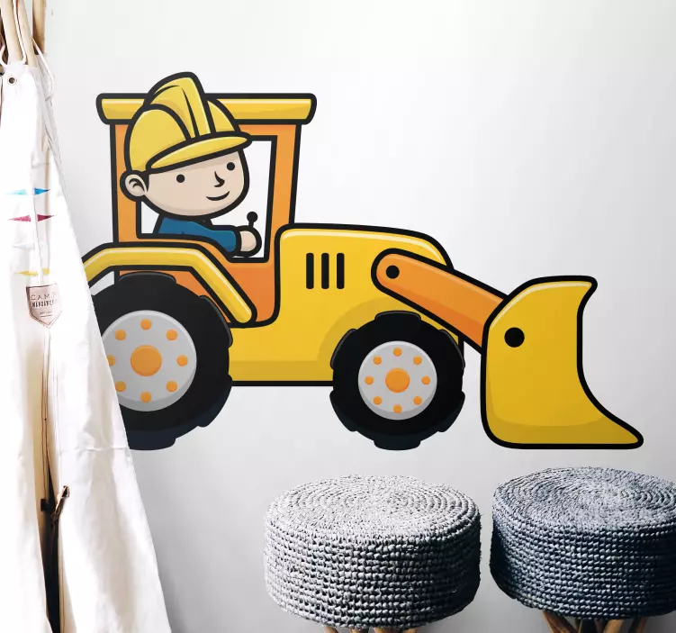 Cartoon excavator working illustration sticker - TenStickers