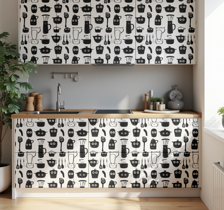Drawn black utensils kitchen wall sticker - TenStickers