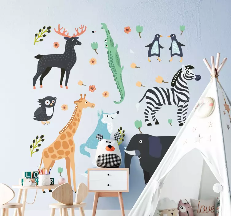 Charming animal characters animal wall sticker - TenStickers