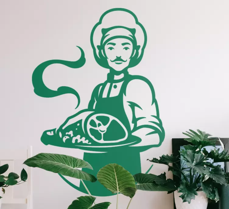 Chef Holding Platter restaurant sticker - TenStickers