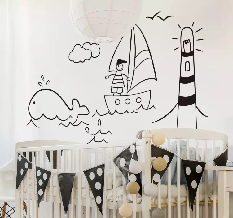 child drawing beach  Home Wall Sticker - TenStickers