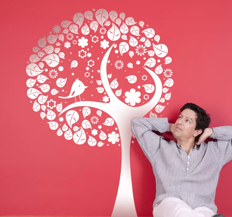 Circle Tree and Bird Wall Sticker - TenStickers