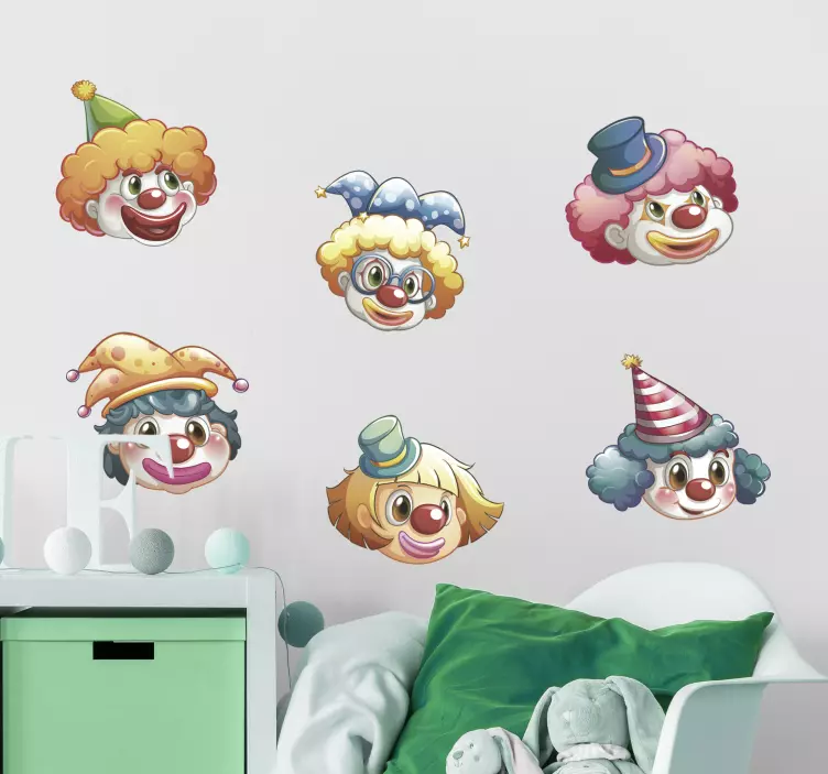 Circus wall sticker colorful clown faces - TenStickers