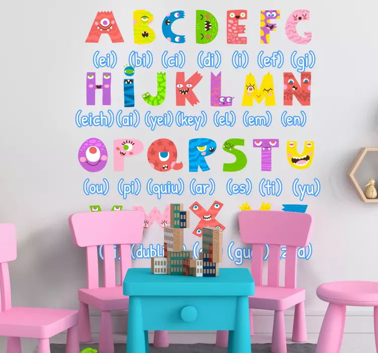 Colorful monsters in English alphabet sticker - TenStickers