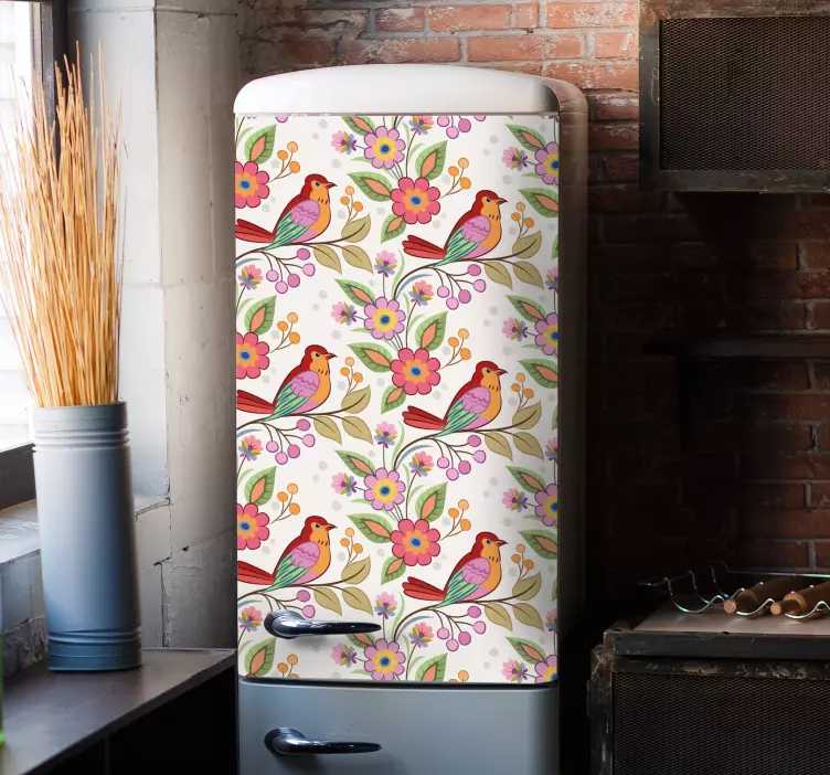 Colorful Floral Birds fridge sticker - TenStickers