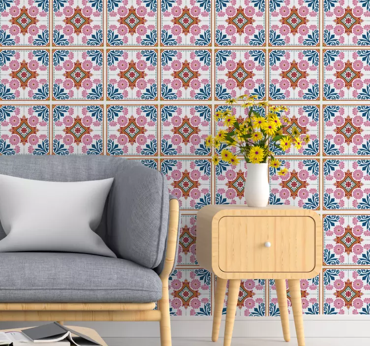 Colorful floral tiles decoration wall sticker - TenStickers
