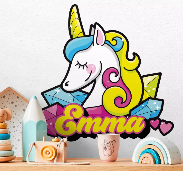 Colorful unicorn with name illustration sticker - TenStickers