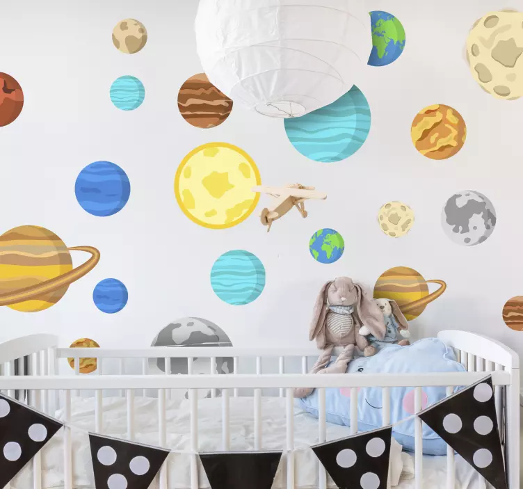 Colour dot planets space wall sticker - TenStickers