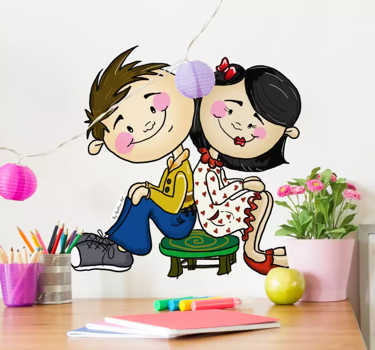Couple Sitting Down Sticker - TenStickers