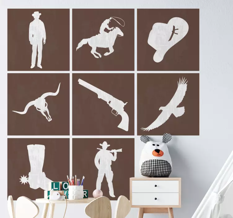Cowboy and horses pattern tile sticker - TenStickers