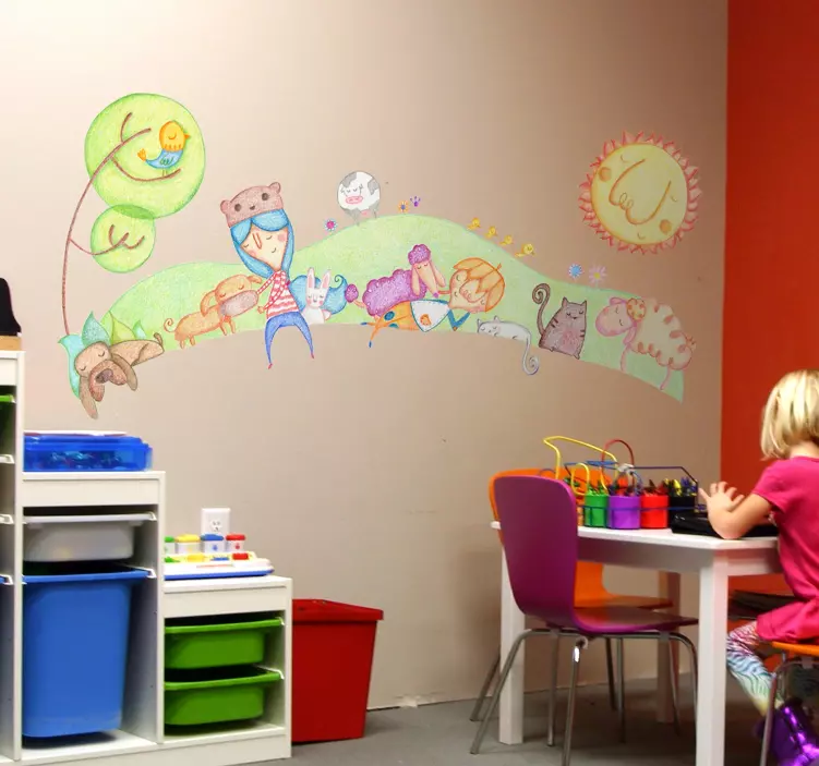 Crayon Animal Landscape Sticker - TenStickers