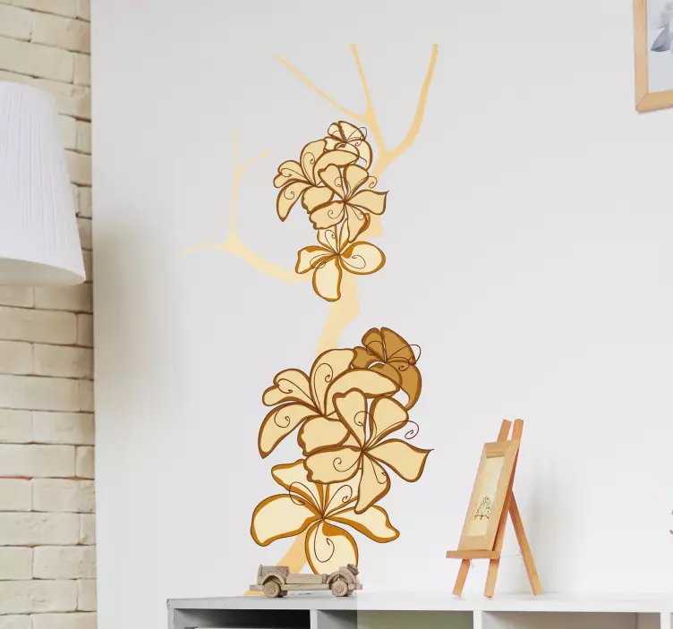 Cream Flower Branch Decal - TenStickers