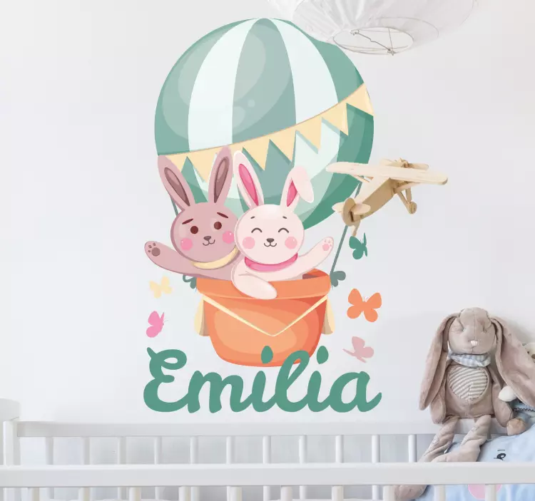 Custom bunnies in ballon wall stickers for kid - TenStickers