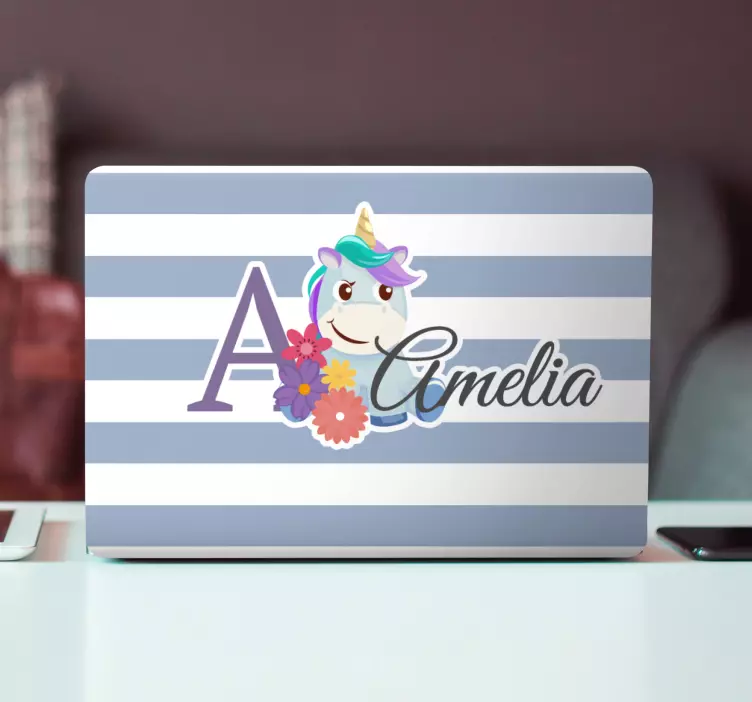 Custom Unicorn Initial laptop skin - TenStickers