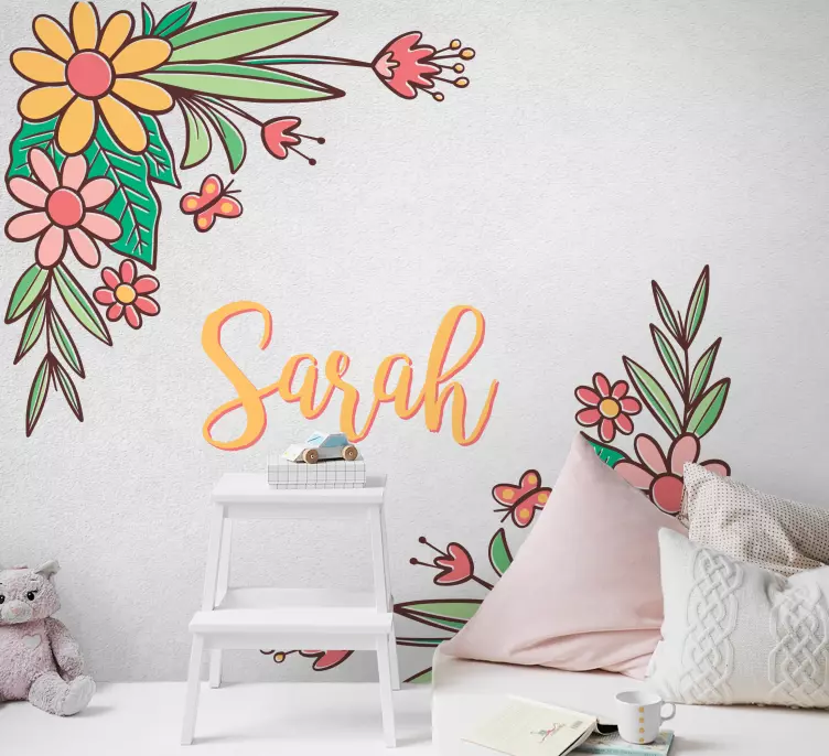 Customizable flower design door sticker - TenStickers
