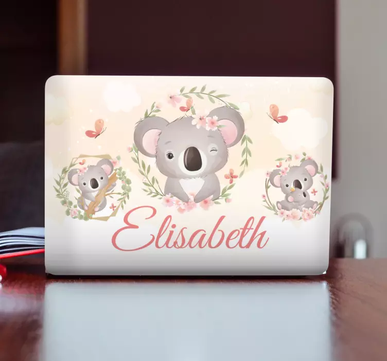 Cute animals koala with name  laptop skin - TenStickers