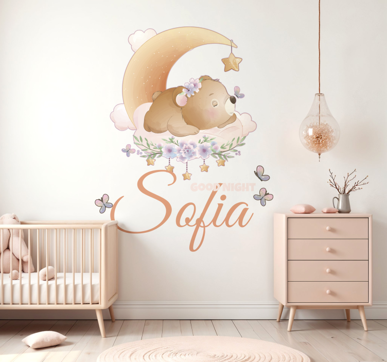 Cute bear  boy with name nursery wall sticker - TenStickers