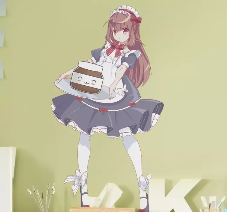 Cute maid serving character sticker - TenStickers