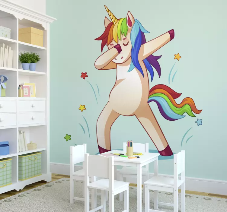 Dabbing rainbow unicorn wall stickers for kid - TenStickers