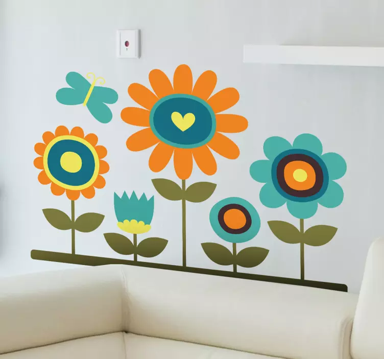 Daisies & Butterfly Wall Sticker - TenStickers