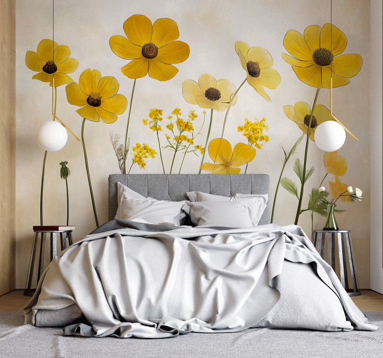 Delicate Helenium flowers  wall sticker for bedroom - TenStickers