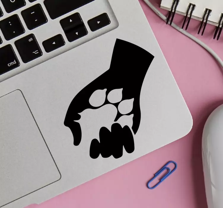 Hand with paw print laptop dog sticker - TenStickers