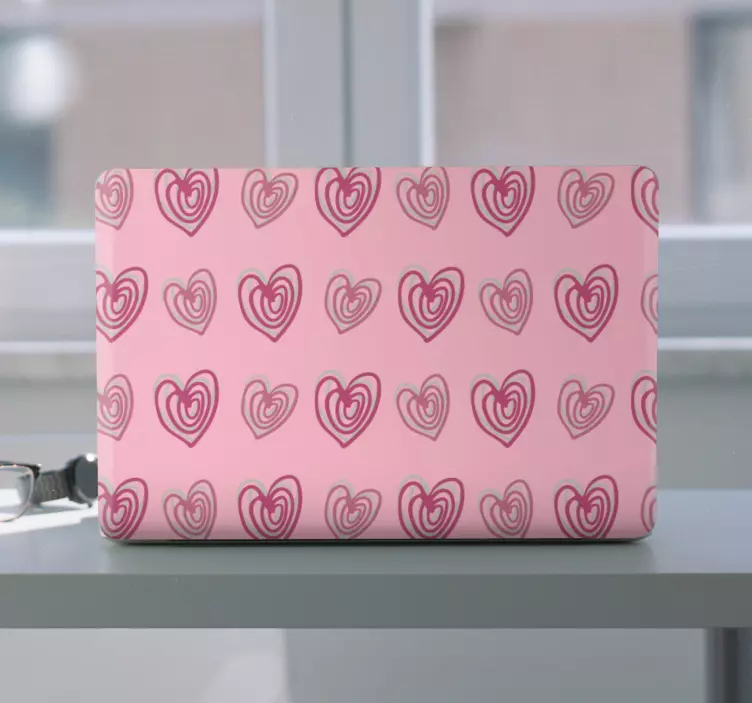 Doodle hearts pink pattern laptop skins - TenStickers