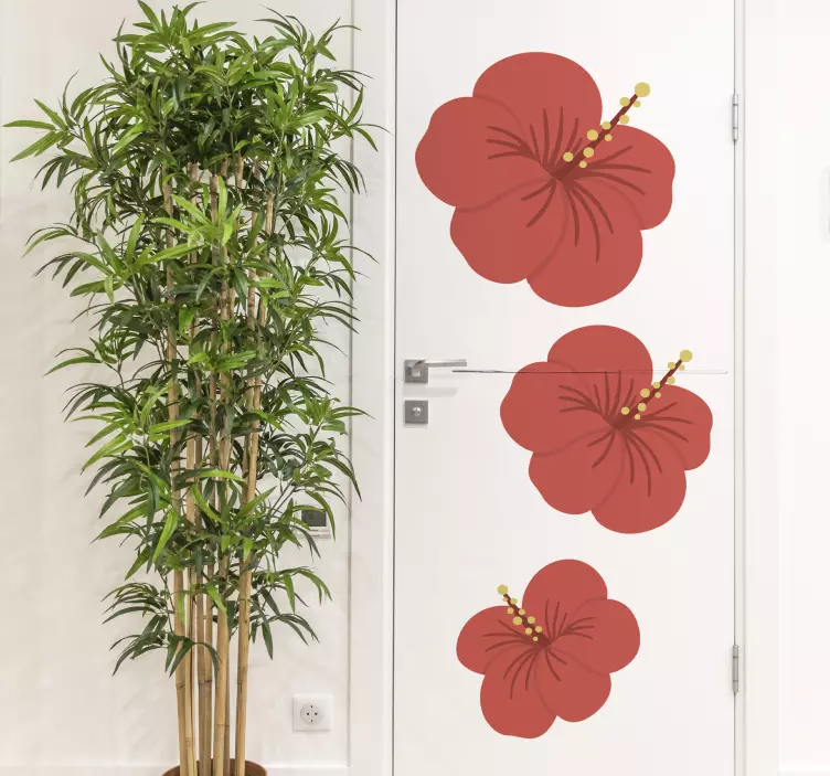 Door sticker red hibiscus blooms - TenStickers