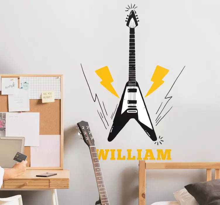 Electric guitar with name rock sticker - TenStickers