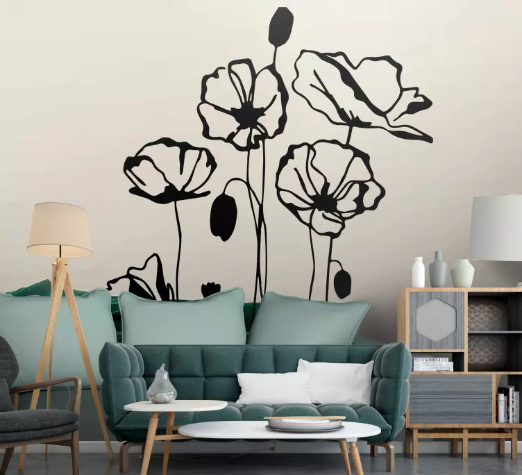 Elegant flower silhouettes living room wall sticker - TenStickers