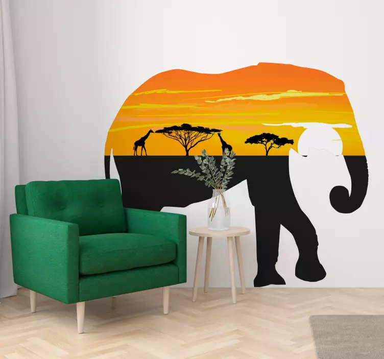 Elephant with Africa landscape animal decal - TenStickers