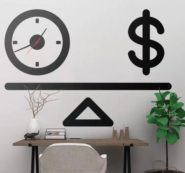 Balance time and money clock wall sticker - TenStickers