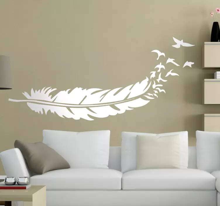 Feather with Little Birds Wall Sticker - TenStickers