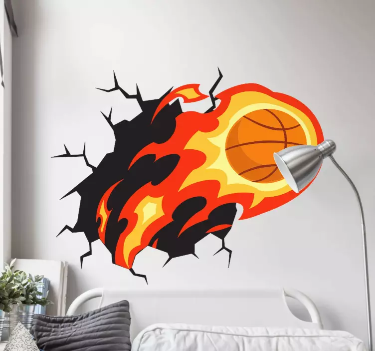 3D Sticker Fire basketball through the wall - TenStickers