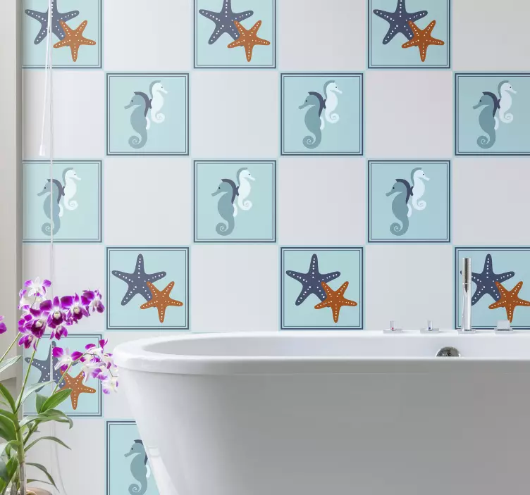 Fish wall sticker seahorse and starfish design - TenStickers