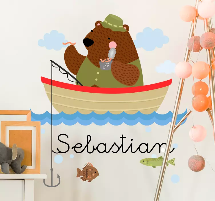 Fishing Bear wall stickers for kids - TenStickers
