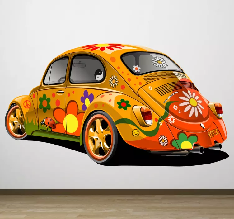 Floral Desig Hippie Beetle Car Sticker - TenStickers