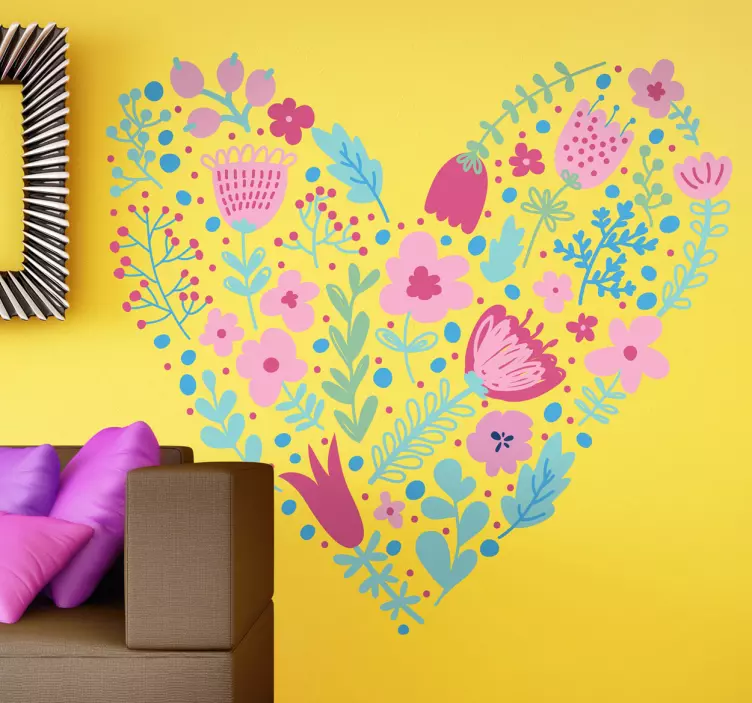 Floral Heart Wall Sticker - TenStickers