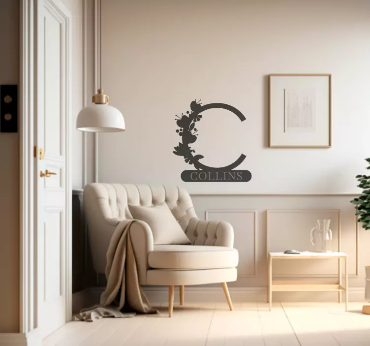 Floral Initial Name custom sticker - TenStickers