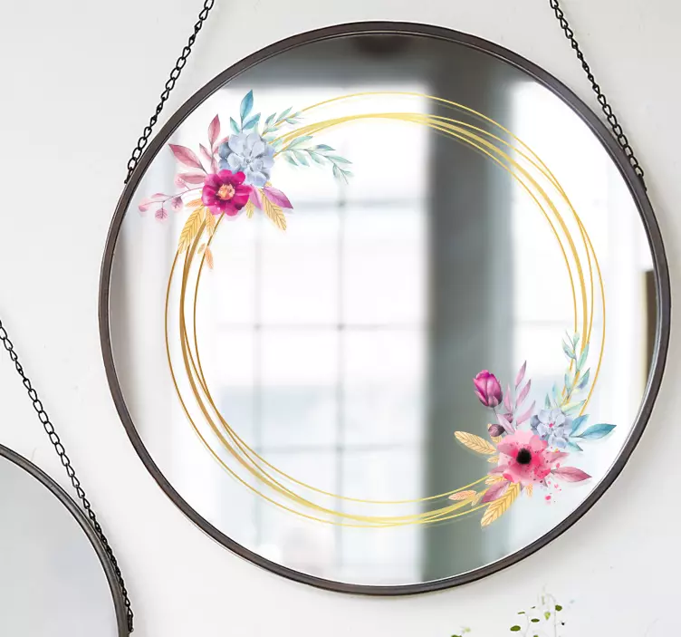 Circle floral mirror sticker - TenStickers