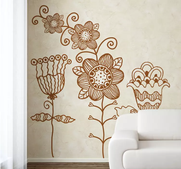 Floral Pattern Sketch Decal - TenStickers