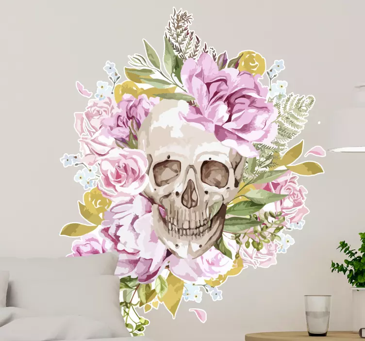 Floral Skull Accent decoration wall sticker - TenStickers