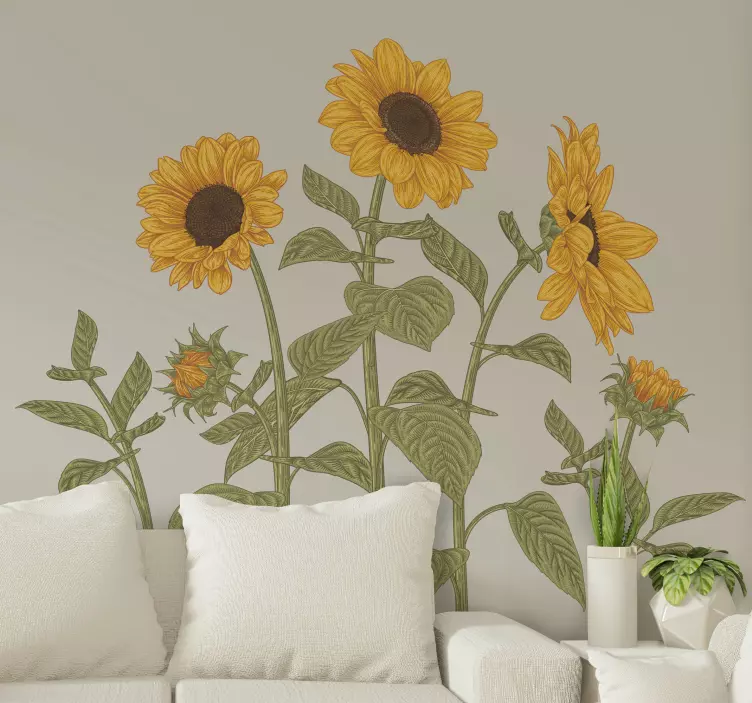 Flower wall sticker sunflower bloom arrangement - TenStickers