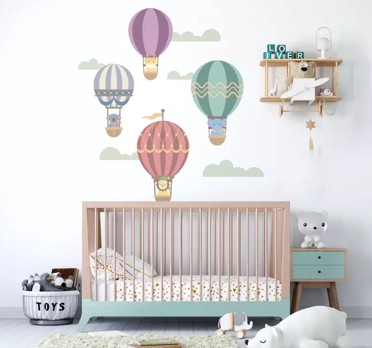 Flying balloons with animals illustration sticker - TenStickers