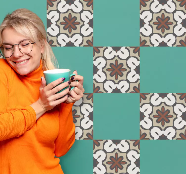 Geometric beige design tile sticker - TenStickers