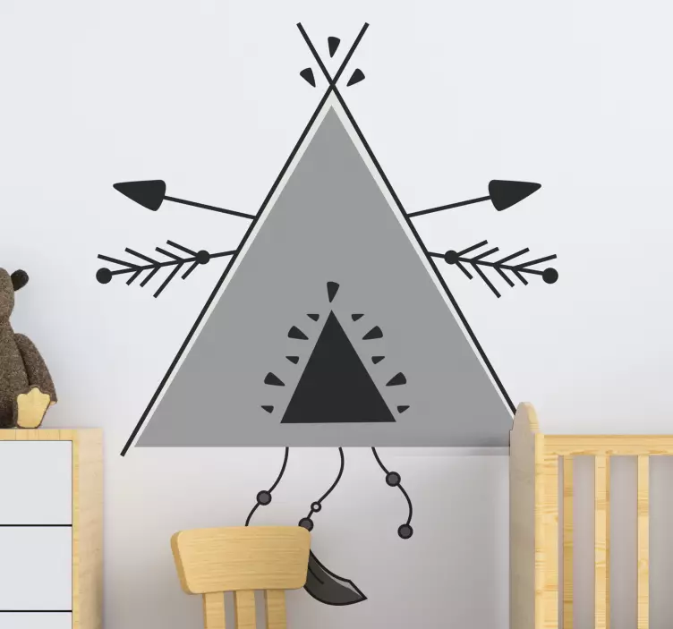 Geometric Teepee tent in grey scale wall decal - TenStickers