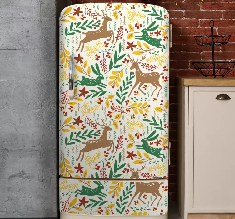 Deer pattern and yellow flower fridge decal - TenStickers